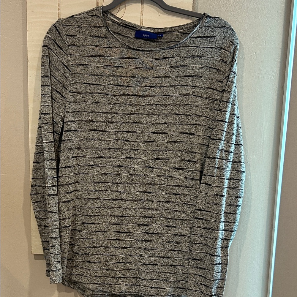 Gray and Black Striped Long Sleeve Top